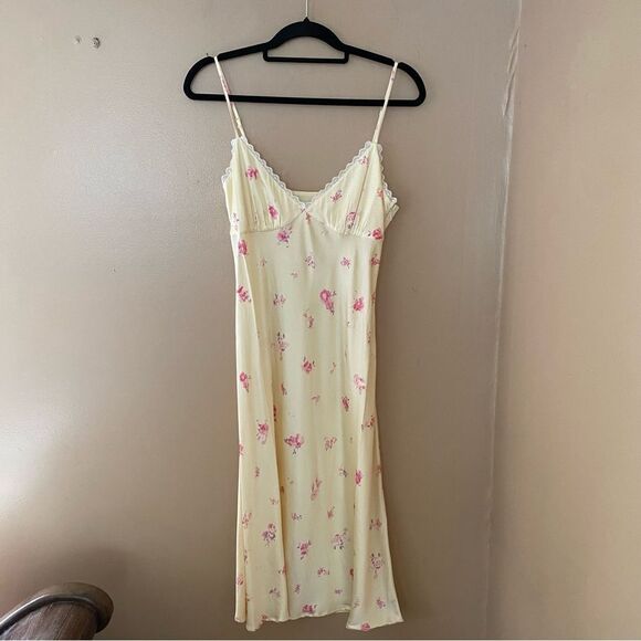 NWT Tularosa Molly Midi Dress Country Floral lingerie slip yellow Revolve XS - Picture 5 of 13